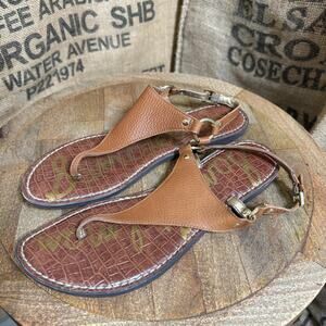 Sam Edelman Greta Leather T-Strap Sandals Brown Women's Size 10M Flats